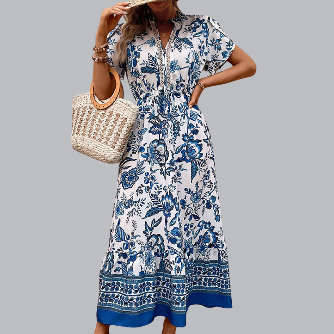 Kalani™ | Boho Maxi Dress with Drawstring Waist